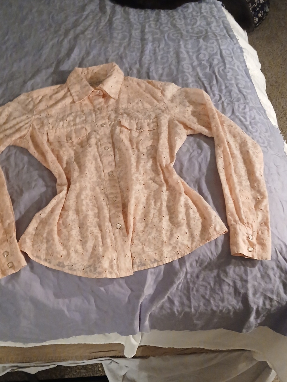 Rockies Peach Eyelet Button-Up Top